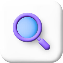 Magnifying glass. Discovery, research, search, analysis concept. 3d cartoon illustration. speech bubble with internet icon