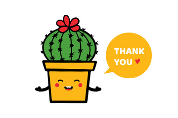 Cute doodle style cacti, cactus, succulents in pot character saying thank you, showing appreciation.
- 533846119