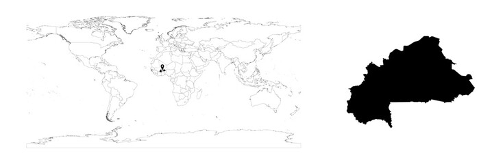 Obraz premium Vector Burkina Faso map showing country location on world map and solid map for Burkina Faso on white background. File is suitable for digital editing and prints of all sizes.