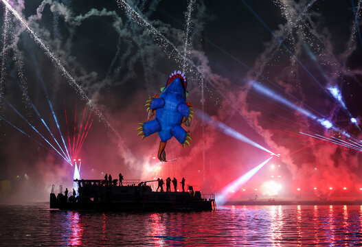 Cracow, Poland - June 4, 2022: Great Dragon Parade. The Great Outdoor Show On The Vistula River.