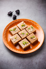 Singhara Barfi or Singhada burfi or halwa made using water chestnut flour, fasting or upwas food