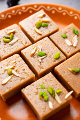 Singhara Barfi or Singhada burfi or halwa made using water chestnut flour, fasting or upwas food