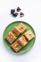 Singhara Barfi or Singhada burfi or halwa made using water chestnut flour, fasting or upwas food