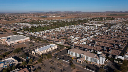 Daytime aerial view of the downtown area of Casa Grande, Arizona, USA.