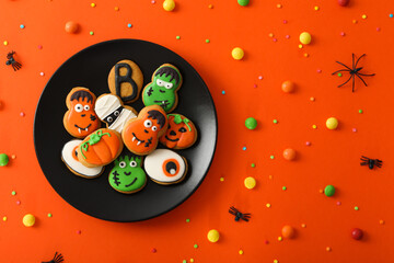 Concept of Halloween sweets, funny sweets, space for text