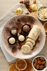 Concept of tasty sweet food, marzipan, top view