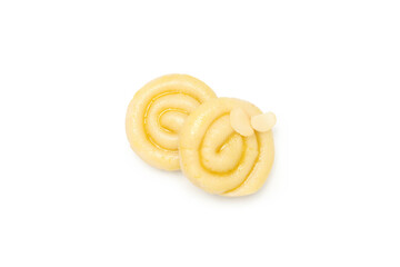 Concept of tasty sweet food, marzipan, isolated on white background