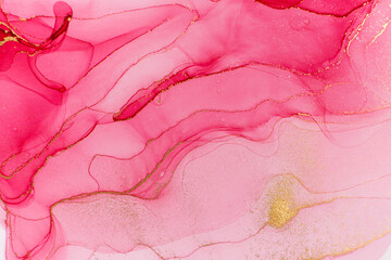 Watercolor pink waves and swirls with golden layers