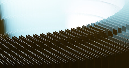 Render with a round surface made of slabs in yellow and blue light