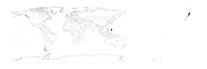 Vector Palau map showing country location on world map and solid map for Palau on white background. File is suitable for digital editing and prints of all sizes.