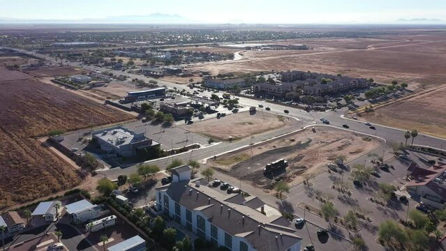 Daytime aerial view of the downtown area of Casa Grande, Arizona, USA.