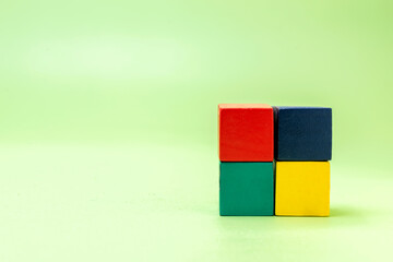 Stacks of colorful wooden block toys