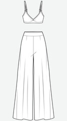 womens palazzo pant and bra top fashion flat sketch vector illustration.