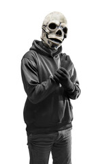Man with a skull head costume for Halloween