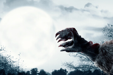 Werewolf hand with a full moon - obrazy, fototapety, plakaty