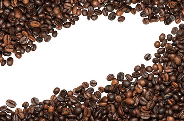 Group of roasted coffee beans isolated on transparent background, photography, png. 