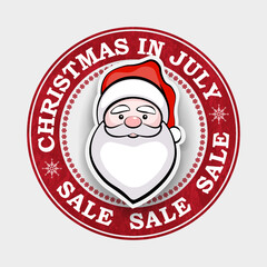 Round stamp with silhouette of Santa Claus in a hat, snowflakes, design component