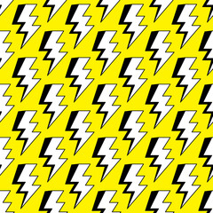 Lightning seamless pattern. Yellow background with electric lightning bolts. Thunder vector pattern, wallpaper. Bolt symbol background.

