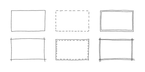 Free hand drawn rectangle frames set. Doodle rectangular shape. Scribble pencil square text box. Doodle highlighting design elements. Line border. Vector illustration isolated on white background. - 533851374