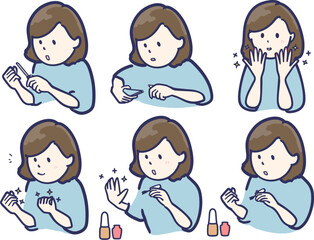 ネイルケアをする女性のイラストセット