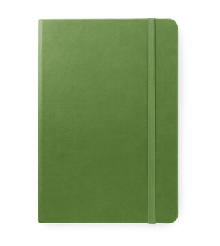 Green notebook isolated on white, top view