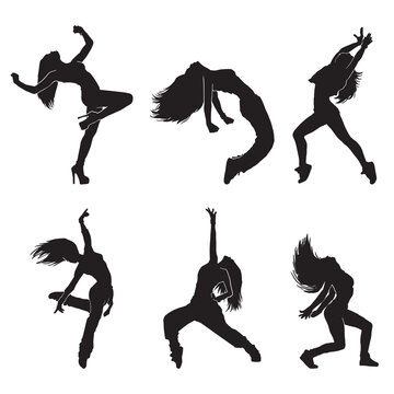 Set of silhouette of a woman dancing. Silhouettes of sexy beautiful women dancing