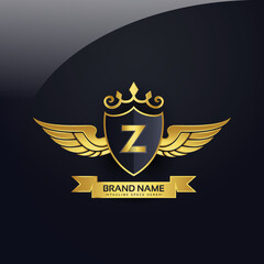 Luxury royal wing Letter Z crest Gold colour, Victory logo, crest logo, wing logo, vector logo template