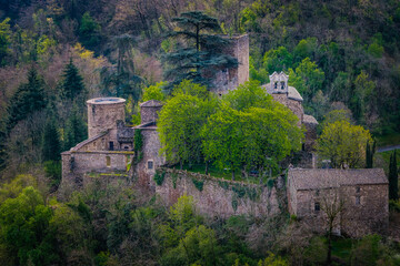 View on the Thorrenc medieval castle, a 14th century fortress in Ardeche (France)