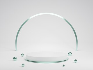 white and green 3D podium  luxury cylinder for show cosmetic product or stage for award geometric platform. 3D rendering