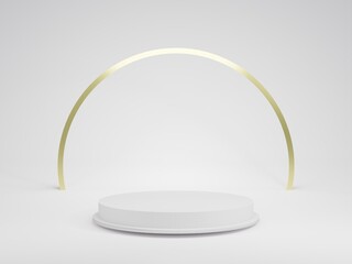 white and gold 3D podium  luxury cylinder for show cosmetic product or stage for award geometric platform. 3D rendering