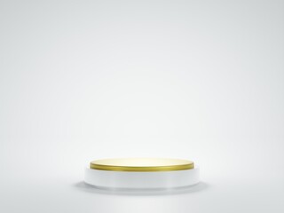white ang gold 3D podium  luxury cylinder for show cosmetic product or stage for award geometric platform. 3D rendering