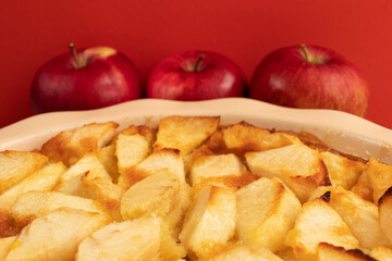 Naklejka na ściany i meble Freshly baked clafoutis pie with apples. Apple pie.