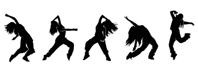 Set of silhouette of a woman dancing. Silhouettes of sexy beautiful women dancing