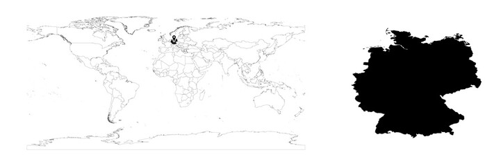 Fototapeta premium Vector Germany map showing country location on world map and solid map for Germany on white background. File is suitable for digital editing and prints of all sizes.