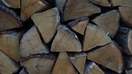 Wood background. Timber lying in the shed. Wooden theme. - obrazy, fototapety, plakaty