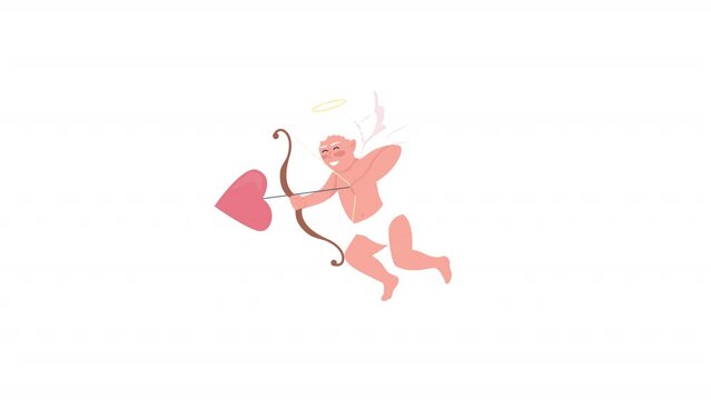 Animated Cupid character with text. Romance and love day. Full body flat person HD video footage with alpha channel. Color cartoon style illustration animation. Playlist Script, Neucha fonts used