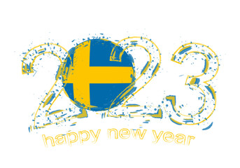 2023 Year in grunge style with flag of Sweden.