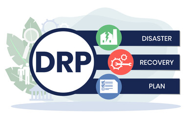 DRP - Disaster Recovery Plan business concept background. vector illustration concept with keywords and icons. lettering illustration with icons for web banner, flyer, landing page