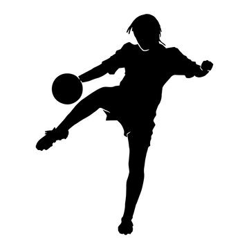 female soccer player silhouette on white background