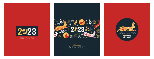 Happy New Year 2023 card set.
