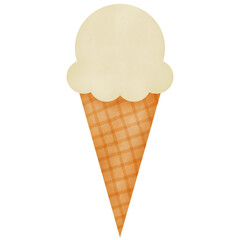Vanilla ice cream cone watercolor illustration