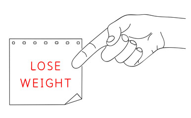LOSE WEIGHT. Message of health care and health lifestyle on paper. Editable hand drawn contour. Sketch in minimalist style. Vector