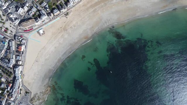 top view of the beach and town of quiberon in morbihan in brittany in france, sunny weather