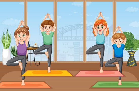 People practicing yoga exercise and meditation
