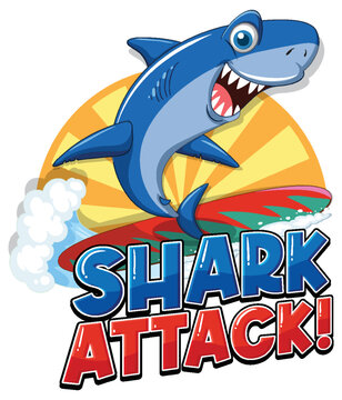 Shark attack icon with shark surfing