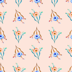 seamless pattern with watercolor hand draw wild flowers