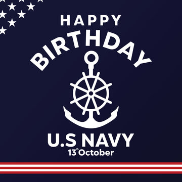 Us navy birthday on october 13th flat design vector with white anchor