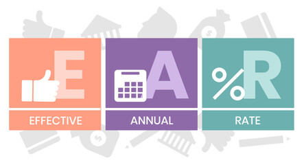 EAR - effective annual rate. acronym business concept. vector illustration concept with keywords and icons. lettering illustration with icons for web banner, flyer, landing page