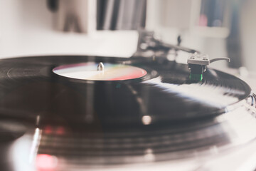 Fototapeta na wymiar close-up of a vinyl record player - Music festival 21 june