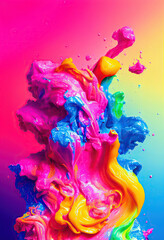 Colorful liquid paint splash background. Beautiful grunge textured fluid art. 3d rendering
